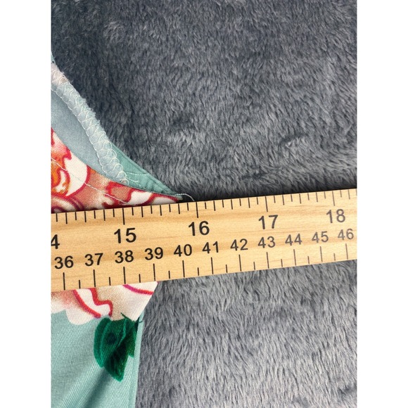 Dress Womens Medium Mint Floral Peony Fit & Flare Retro 50s Cotton Stretch OWIN - Picture 6 of 11